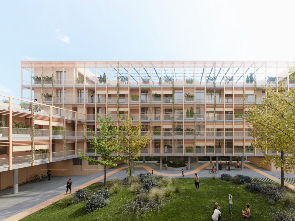 Edificio de viviendas con jardín